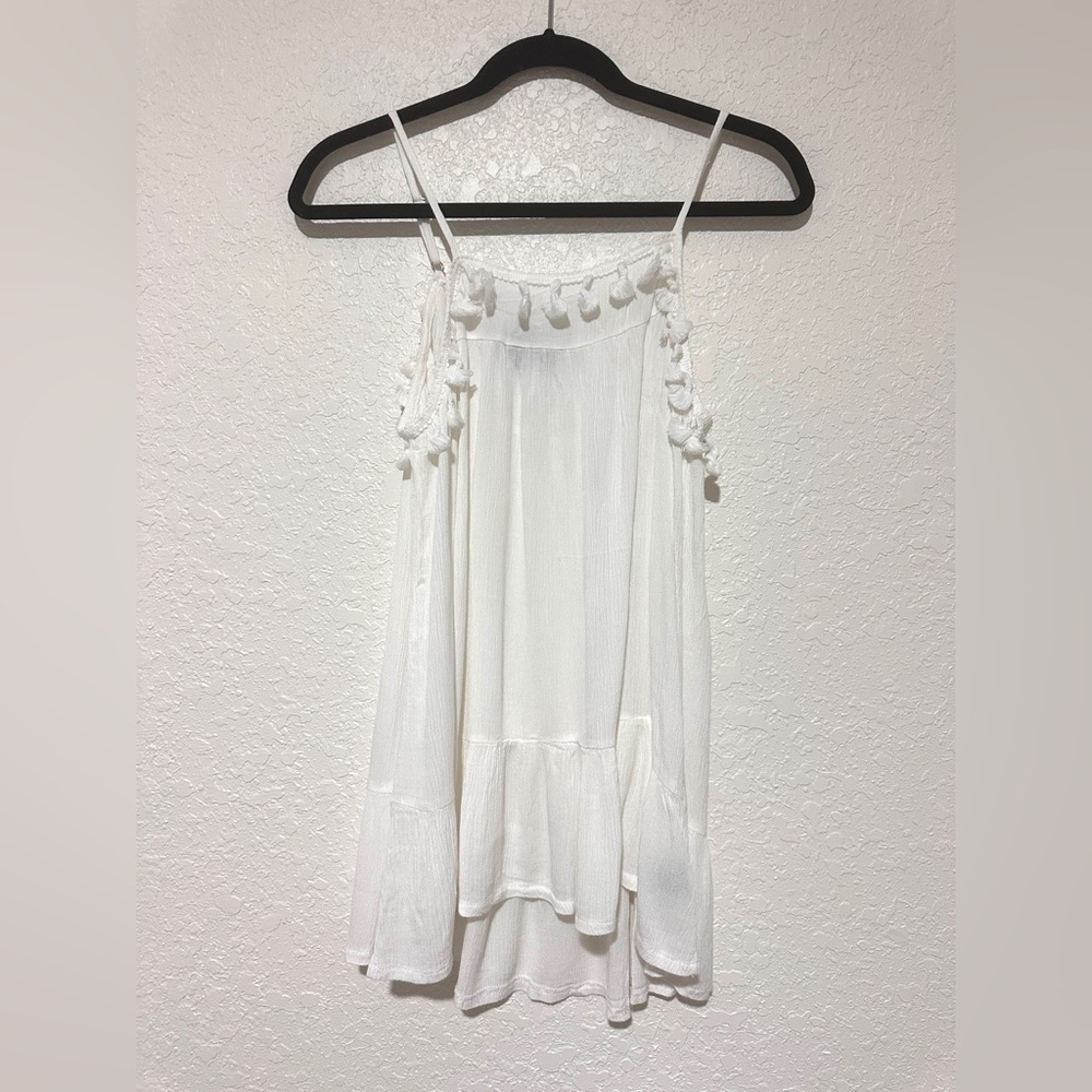 New!POL White Tassel Flowy Tank Top Size Sm Cotton Rayon Blend Boho Style - Picture 3 of 6